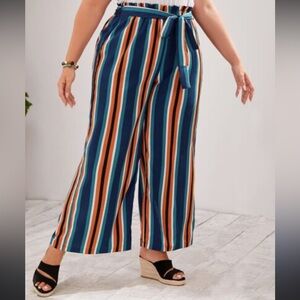 Ultra Flirt Striped Wide-Leg Pants - Blue, Orange, White